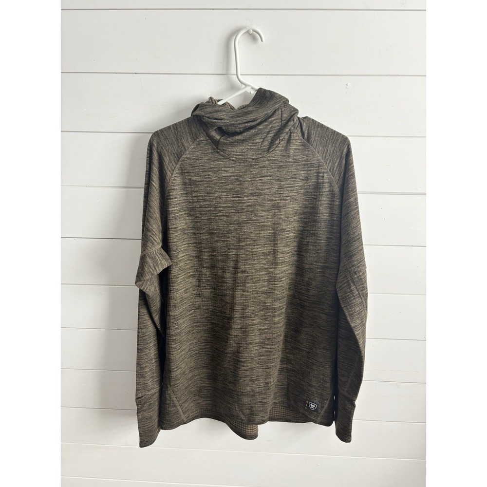 Ariat Pullover Mens L Brown Rebar Work Hooded‎ Thermal Base Layer Thumbholes